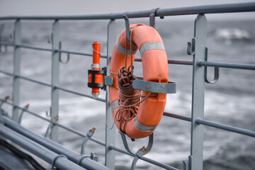 Life buoy detail shot on a military war ship