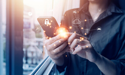 businessmen Fingerprint scanning and biometric authentication, processing of biometric for access personal data. surveillance and security scanning of digital programs cyber futuristic applications