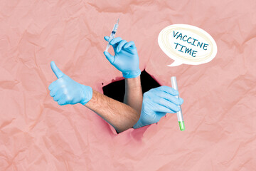 Retro abstract creative artwork template collage of doctor laboratory assistant hands sterile...
