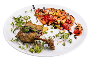 Roasted duck leg with grilled vegetables