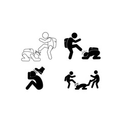 Collection bullying icon, bully persecution, harassment and hate attack, social blame, accuse victim, on white background vector illustration.