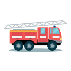 Red fire engine, emergency rescue truck isolated on white