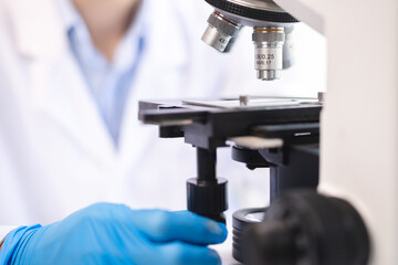 scientific microscope for using in science laboratory, biology research scientist in medicine...