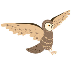 Owl in flight. Vector element isolated on white background