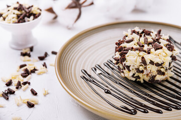 chocolate and vanilla crumb ball on plate