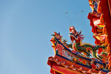 Chinese dragon statue on the temple roof