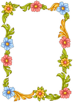 Decorative floral frame in baroque style. Colorful curling plant.