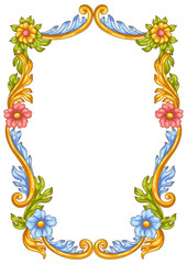 Decorative floral frame in baroque style. Colorful curling plant.