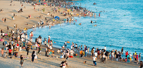 Crowded beach in summer