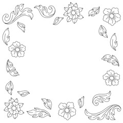 Decorative floral frame in baroque style. Black curling plant.