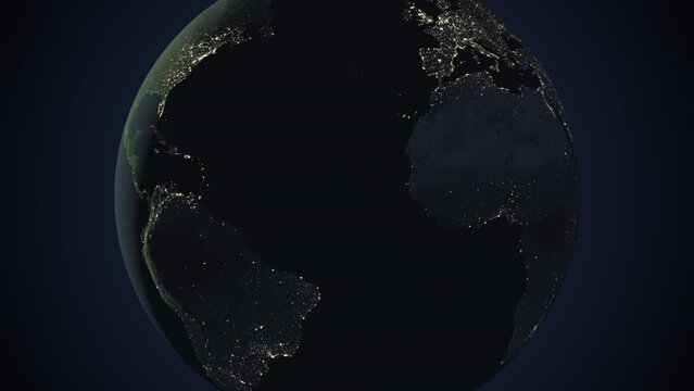 Seamless looping animation of the earth at night zooming in to the 3d map of Cape Verde with the capital and the biggest cites in 4K resolution