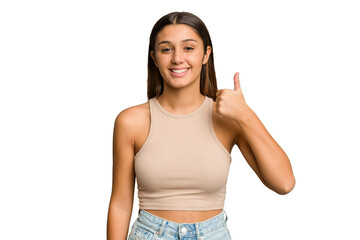 Young Indian woman isolated cutout removal background smiling and raising thumb up