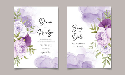 Beautiful purple flower wedding invitation card design