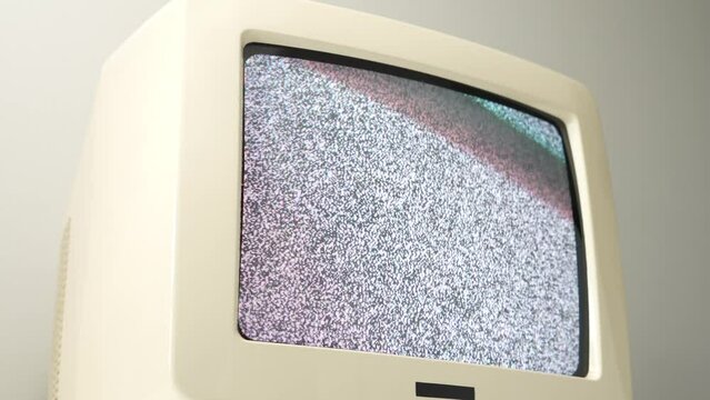 Closeup of a Vintage Computer Monitor TV Screen 80s 90s Static