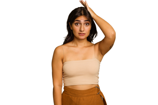 Young Indian woman isolated on green chroma background being shocked, she has remembered important meeting.