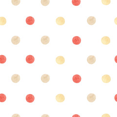 Watercolor seamless cute pattern polka dots. Isolated on white background. Hand drawn clipart. Perfect for card, fabric, tags, invitation, printing, wrapping.