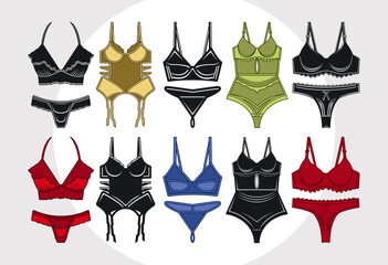 Lingerie SVG Bundle, Swimsuit Svg, Bikini Svg, Women Underwear Svg, Bra Svg, Pantie Svg, Swimwears Svg, Girl Fashion Svg,