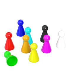 3d rendering illustration of a set of board game pawns