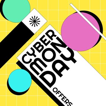Composition of cyber monday text over shapes on yellow background