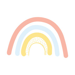 Fototapeta premium Hand drawn cute cartoon rainbow. Vector illustration of modern scandinavian rainbow, kids design element for poster, fabric print, card, kids apparel