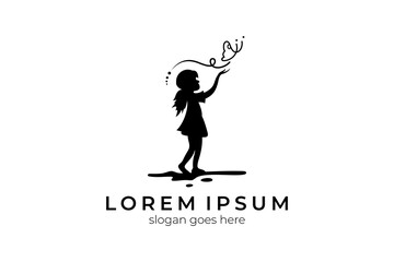 girl playing with butterfly, creative logo design