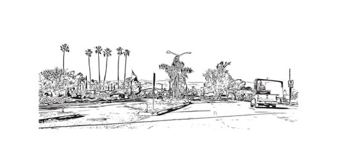 Building view with landmark of Oxnard is the 
city in California. Hand drawn sketch illustration in vector.