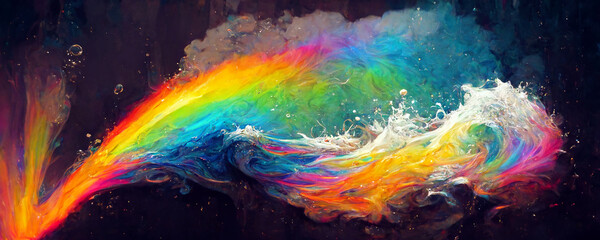 Rainbow splash. Abstract rainbow coloured background. Colourful splashing water