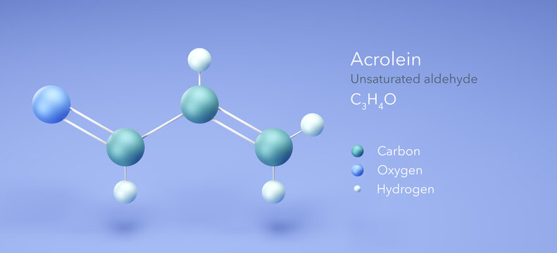 acrolein, molecular structures, Unsaturated aldehyde, 3d model, Structural Chemical Formula and Atoms with Color Coding