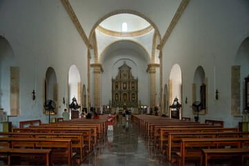 Fototapeta na wymiar Interior view of a modern church with empty pews