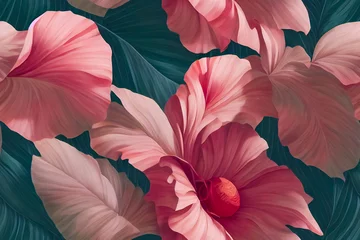 Nahtloses Dschungel-Blumenmuster. Dschungelblumen und -blätter. Nahtloser Aquarellhintergrund für Wrapper, Stoffe, Tapeten, Postkarten, Grußkarten, Hochzeitseinladungen, Banner, 3D-Rendering © Viks_jin