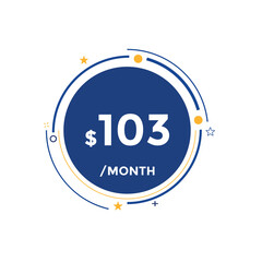 103 dollar price tag. Price $103 USD dollar only Sticker sale promotion Design. shop now button for Business or shopping promotion
