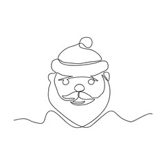 Santa face in continuous line art drawing style.