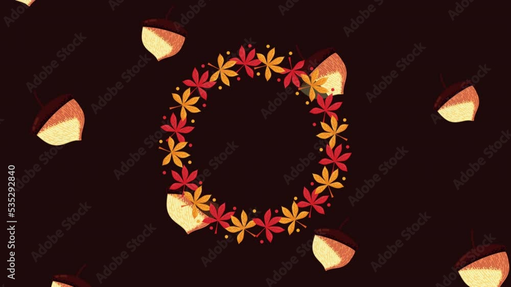 Sticker autumn season acorns pattern animation