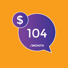 104 dollar price tag. Price $104 USD dollar only Sticker sale promotion Design. shop now button for Business or shopping promotion
