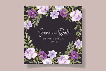 Beautiful purple flower wedding invitation card design