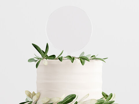 Round acrylic cake topper mockup, 3d render