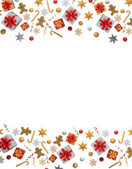 Round card with gifts and Christmas decorations