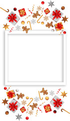 Frame with gifts and christmas decorations