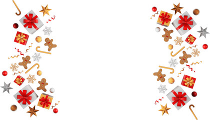 Round card with gifts and Christmas decorations