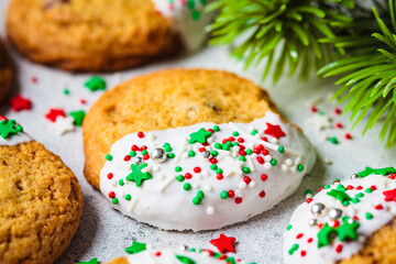 Christmas glazed cookies with festive sprinkles.