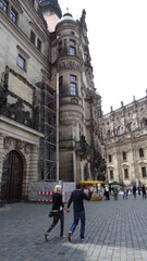Couple, construction, street, buildings at dresden, germany