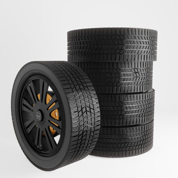 Complete set of car wheels with alloy rims 3d image