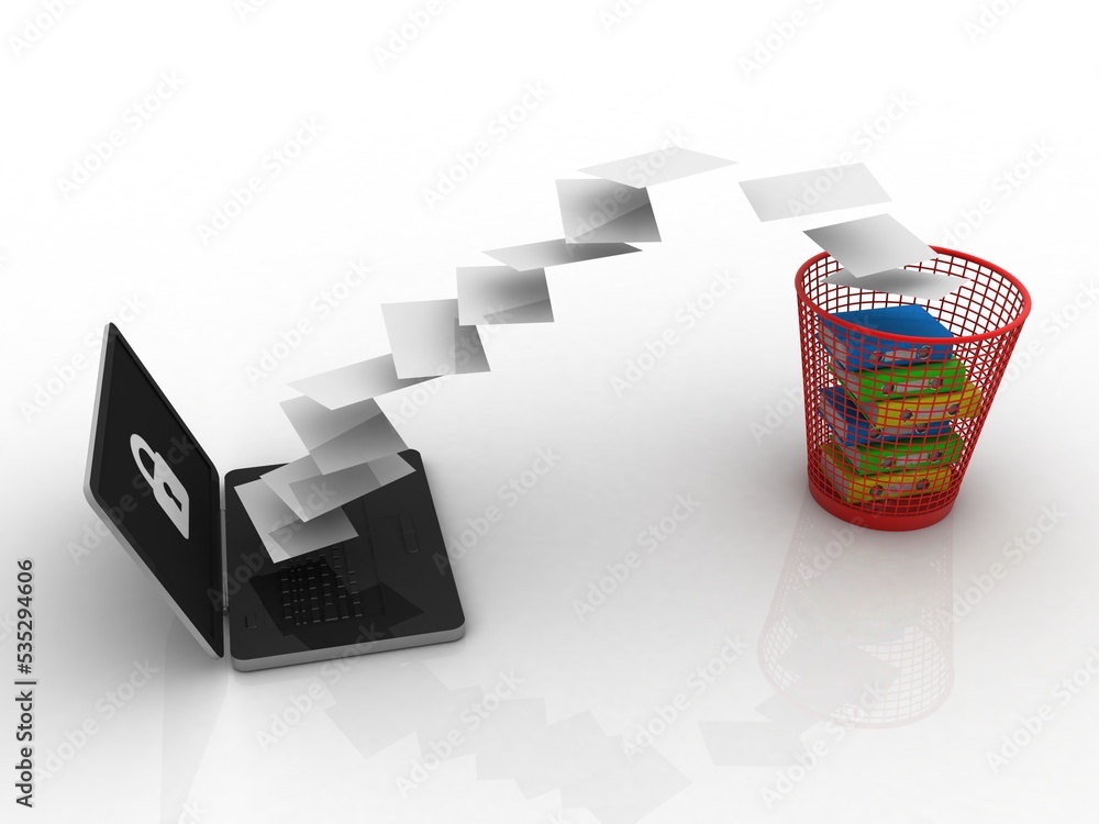 Poster 3d rendering laptop file sharing binder