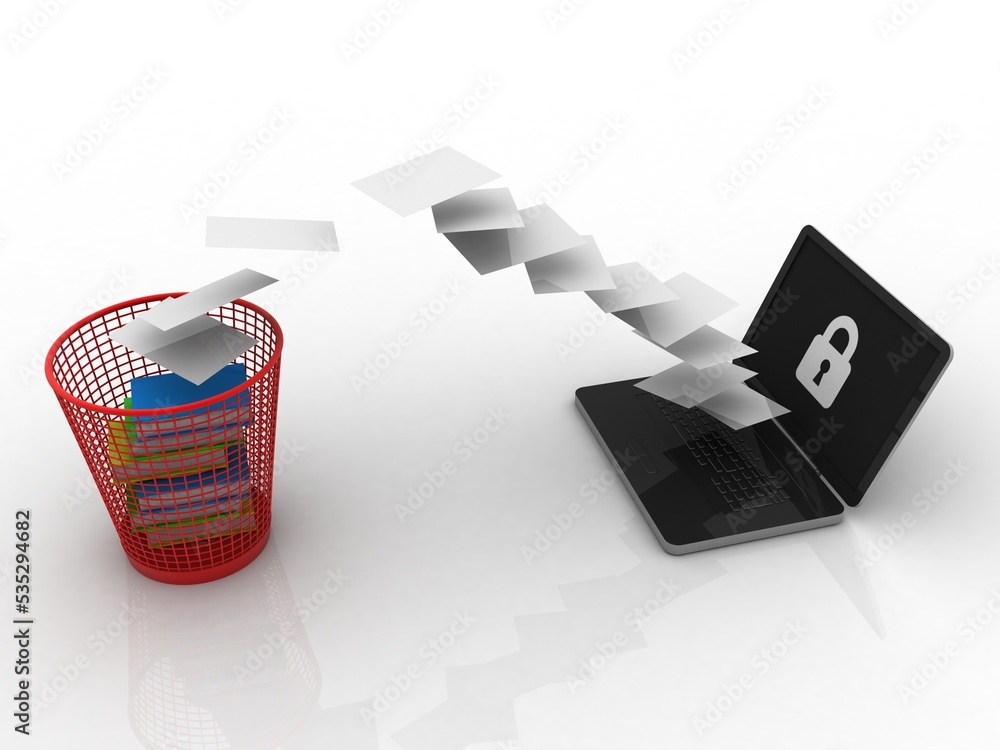 Poster 3d rendering laptop file sharing binder
