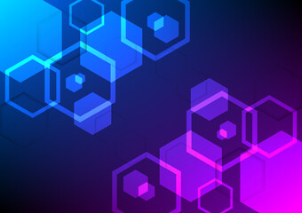 technology background with hive science hexagon unit vector abstract design. blue and purple digital light communication network. graphic for signal connection online and futuristic internet concept.
