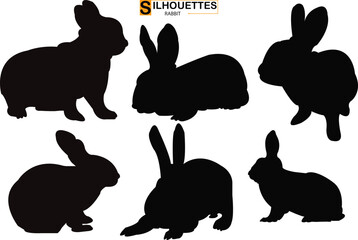 Set of different rabbits silhouettes for design use