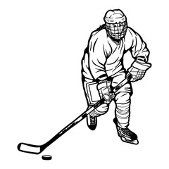  Ice hokey woman player - vector illustration - Out line