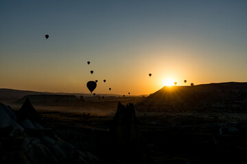 Impressive sunrise in Cappadocia with balloons