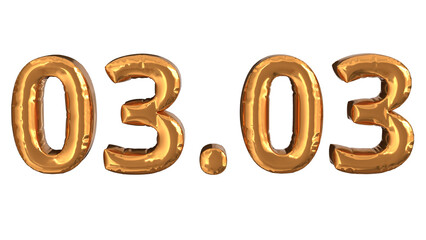 3d rendering of gold foil balloons at event 03.03, suitable for advertising content