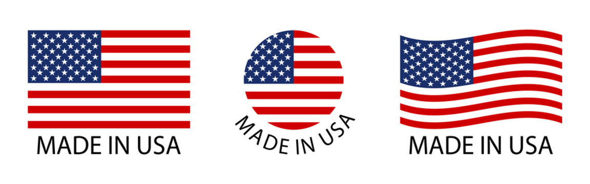 Set of made in the usa labels, usa flag, american product emblem and logo